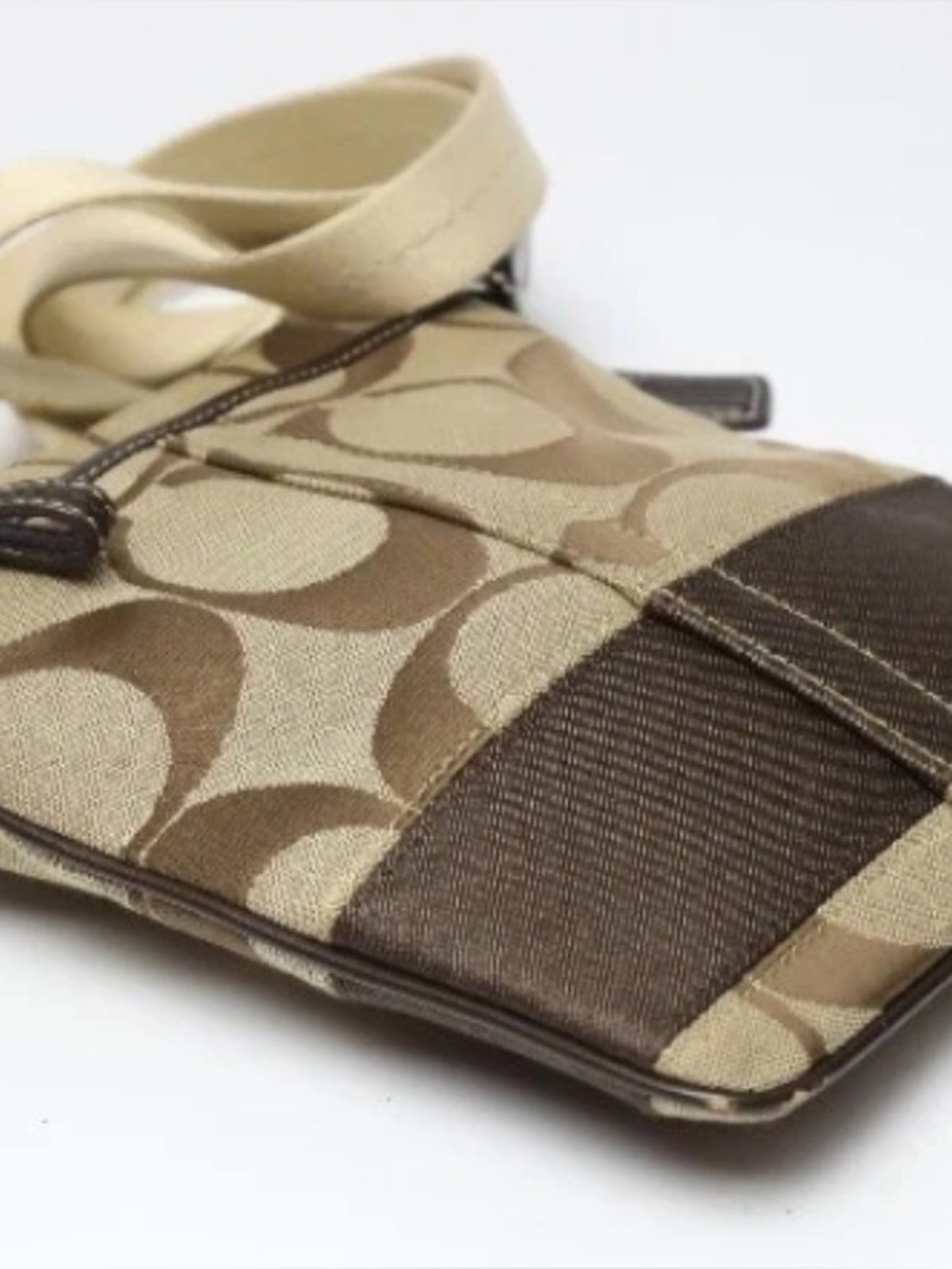 Coach Shoulder Swing Bag Signature Nylon Leather Beige Brown - Picture 4 of 12